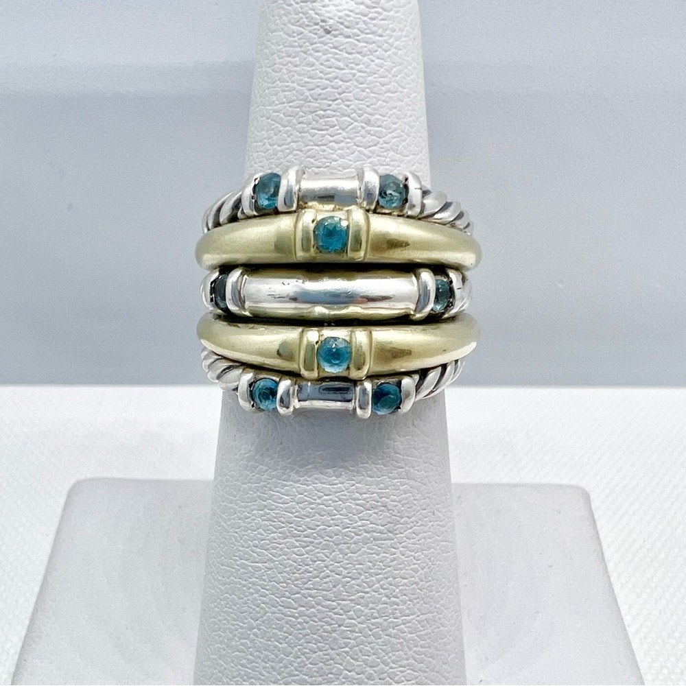 David Yurman Silver and Gold Ring with Blue Accents